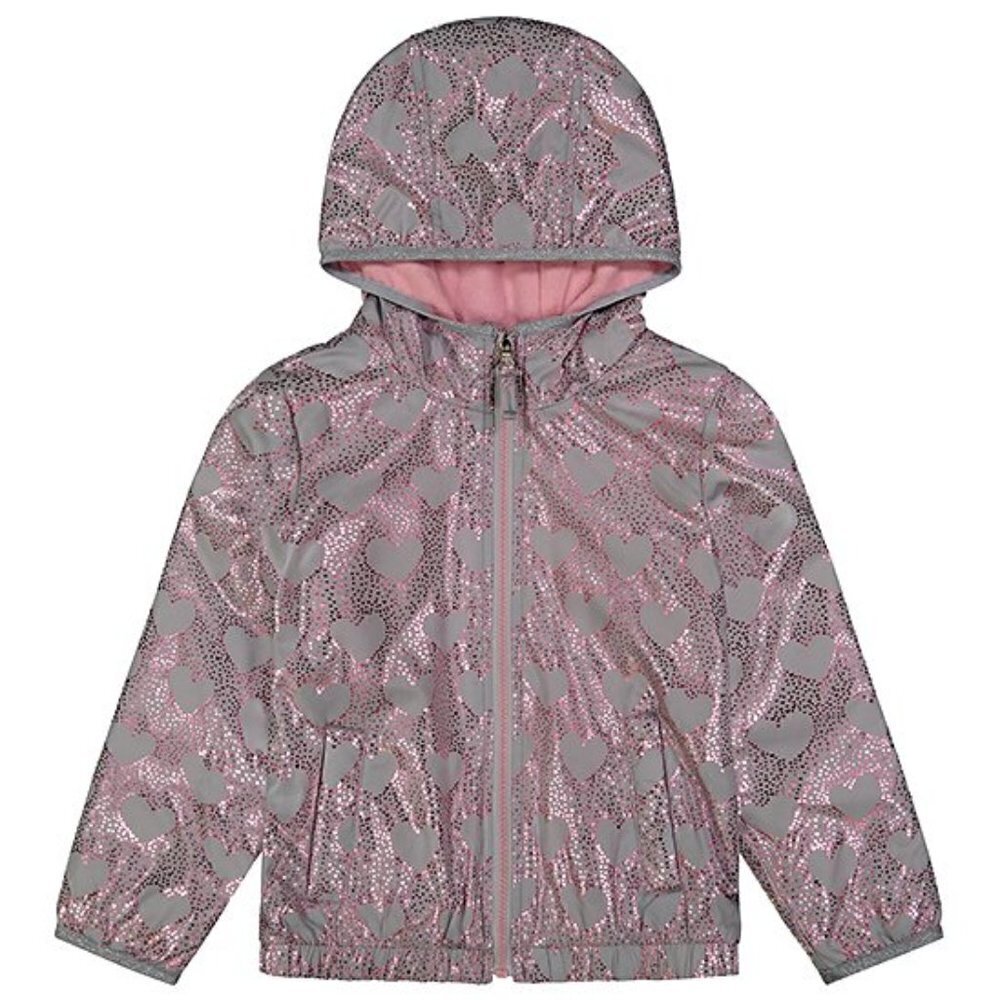 London Fog girls metallic heart pink grey full zip hooded jacket large (14/16)